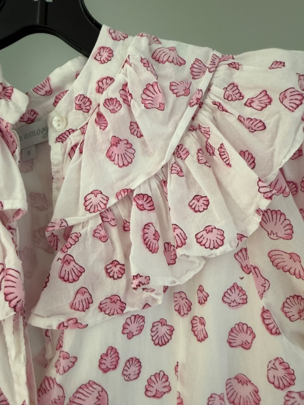 Julia Amory Pin & White Ruffled Shirt Dress Clambake Shell Size Small - Picture 7 of 9